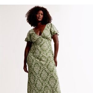 Abercrombie & Fitch Green Flutter Sleeve Maxi Dress